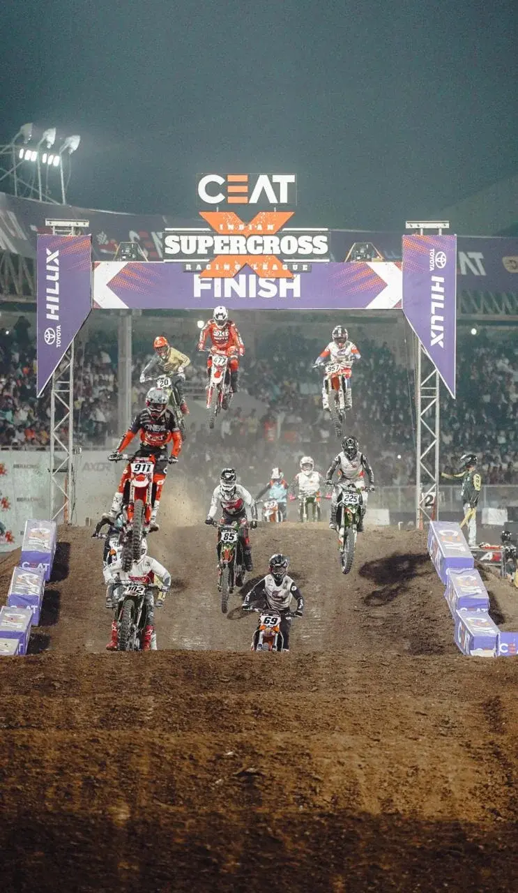 Night race at the supercross finish line